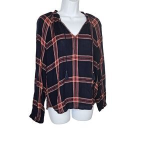 Lucky Brand Navy and Red Checkered Blouse